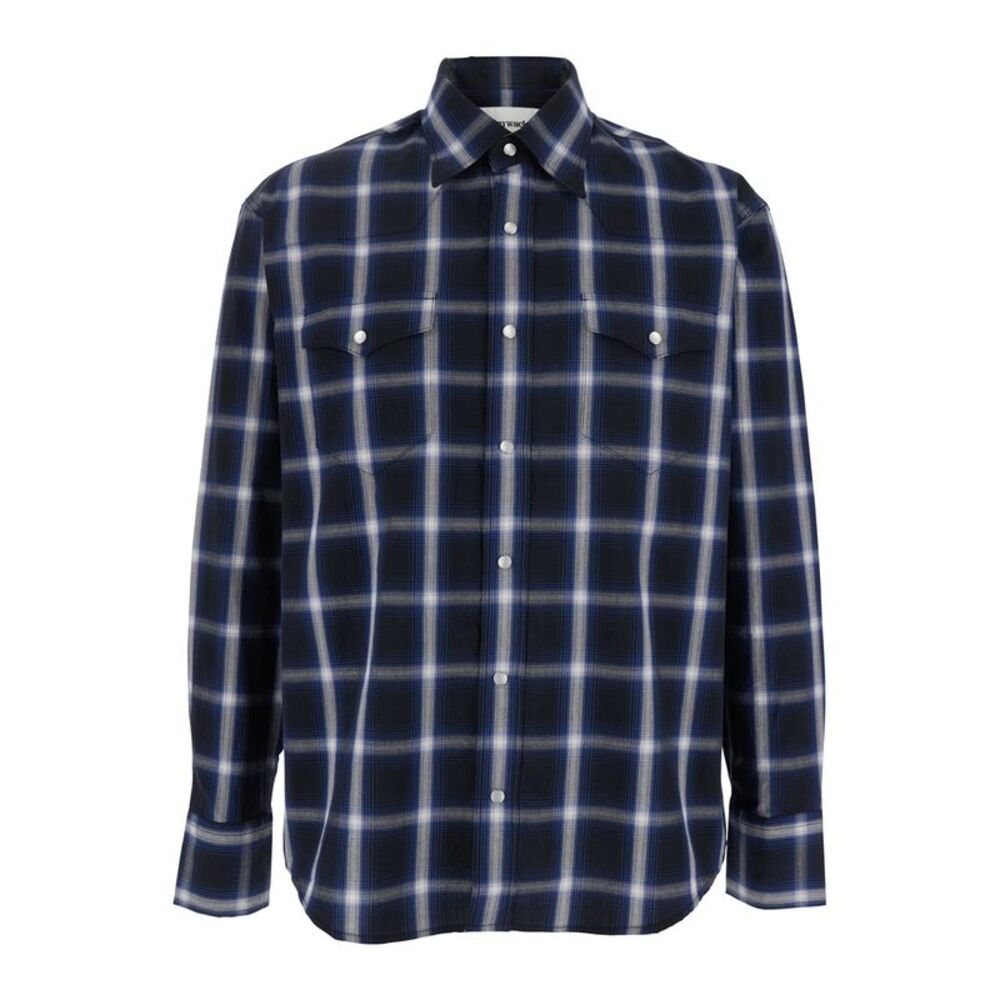 Tonywack Blue Shirt With Classic Collar And All-Over Check Motif In Cotton Man